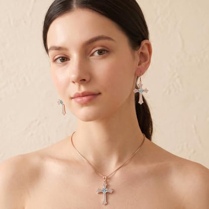 Moissanite S925 Sterling Silver Dainty Cross Drop Dangle Earrings For Women - color: Rose gold