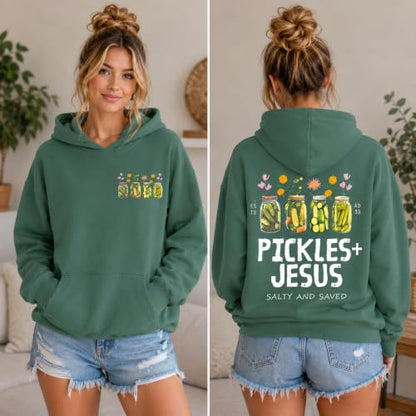 3 D G Christian Pickles and Jesus Salty and Saved Sweatshirt And Hoodie - color: Green-1, size: XX-Large