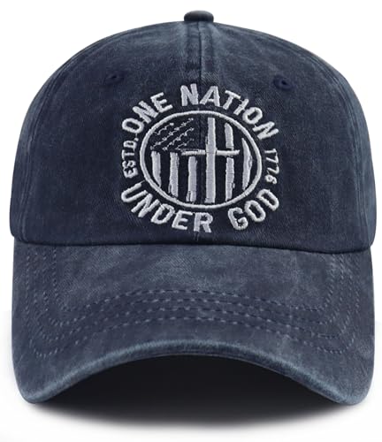 One Nation Under God Hats for Men Women, Adjustable Cotton Christian Est. 1776 Baseball Cap - color: Navy