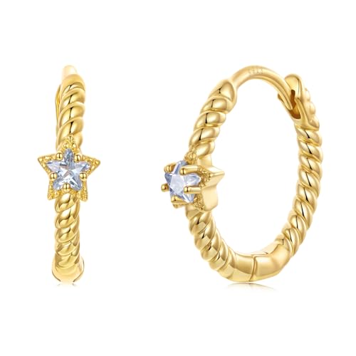 Turquoise Cross Hoop Earrings for Women 14K Gold Plated Infinity Angel Feather Pearl Turquoise Cross Star Hypoallergenic Post Christan Everyday Huggie Jewelry Gift - color: Gold Star CZ