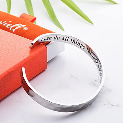 Carviell Bracelets for Women – 100+ Meaningful Engraved Messages – Solid 316L Surgical Stainless Steel Cuff Bracelet – Gift Ready - color: CHRISTIAN GIFT - I can do all things through Christ who strengthens me
