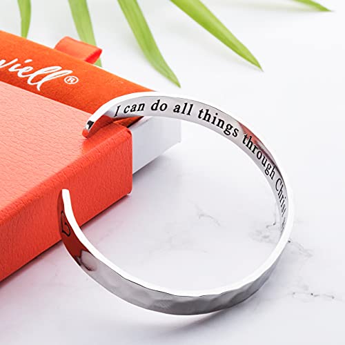 Carviell Bracelets for Women – 100+ Meaningful Engraved Messages – Solid 316L Surgical Stainless Steel Cuff Bracelet – Gift Ready - color: CHRISTIAN GIFT - I can do all things through Christ who strengthens me