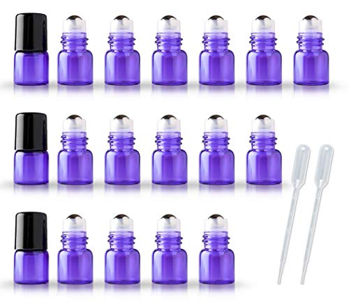 20 Pack Set 1ML Mini Sample Roll Glass Bottles for Essential Oils Roller Refillable Perfume Roll Bottle (1ML Purple) - color: 1ML Purple