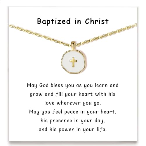 Cute Small Cross Necklace for Teen Girls - color: White Baptism Gifts