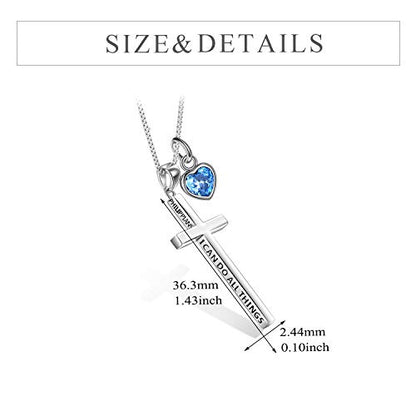 POPLYKE Cross Necklace 925 Sterling Silver Philippians 4:13 I Can Do All The Things Inspirational Necklace Gifts for Women Men 20+2'' - color: silver-12 December
