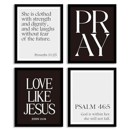 WEFKODO Black and White Christian Bible Verse Wall Art Pray Posters Prints - color: pray