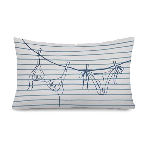 Lacama Coastal Throw Pillow Cover 12x20, Coastal Room Decor, Blue Dorm Decor, Preppy Bikini Prints Decorative Throw Pillow Covers Pillowcases for Couch Bed Girly Room Bedroom Dorm - color: Coast-bikini-blue-horizontal Stripes