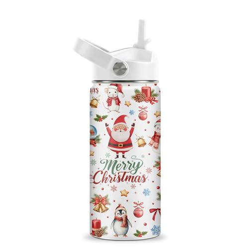 Merry Christmas Water Bottle - Santa Claus 16oz Stainless Steel Water Bottle with Straw - Winter Holiday Insulated Cup for Girls Boys - Xmas Animals Kids Tumbler for School, Sports, Travel - color: Christmas Animal01, size: 16 Ounces
