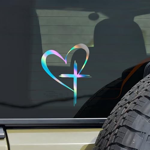 Love Cross Sticker Decal, Automotive Decals, Faith Hope Heart Vehicle Bumper Mirror Decoration Decal, Religious Auto Window Stickers Decorative Accessories for SUV Sedan Truck - color: Gradient1