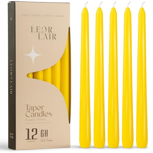 Leor & Lair Yellow Taper Candles, 12 Pack, 10" Yellow Candlesticks - color: Yellow
