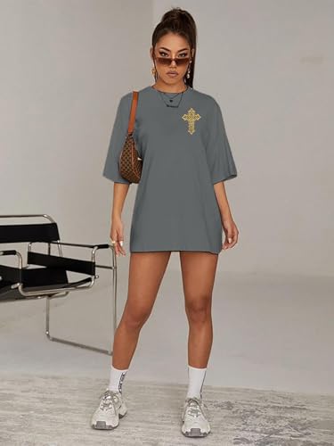 BANGELY Faith Over Fear Shirt Women Graphic Shirts Oversized Workout Gym Christian Religious Tees Drop Shoulder Tee Tops - color: A-grey, size: Medium