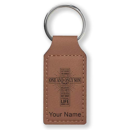 LaserGram Rectangle Keychain, Bible Verse John 3-16, Personalized Engraving Included - color: Dark Brown