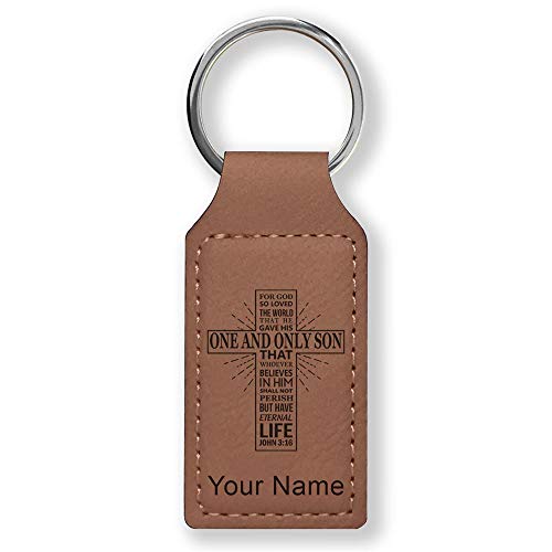 LaserGram Rectangle Keychain, Bible Verse John 3-16, Personalized Engraving Included - color: Dark Brown