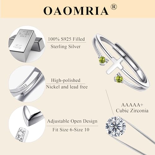 S925 Sterling Silver Cross Rings Birthstone Rings Christian Jewelry for Women Daughter, Easter Gifts, Confirmation and Baptism Gifts - color: 8-Aug