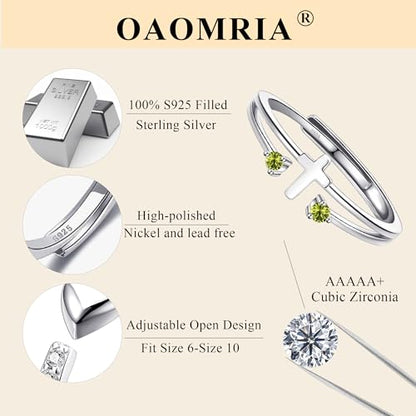 S925 Sterling Silver Cross Rings Birthstone Rings Christian Jewelry for Women Daughter, Easter Gifts, Confirmation and Baptism Gifts - color: 8-Aug
