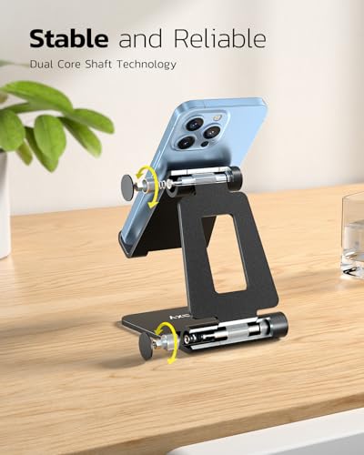 Nulaxy 2 Pack Aluminum Dual Folding Cell Phone Stand for Desk, Black&Silver - color: A-Black & Silver