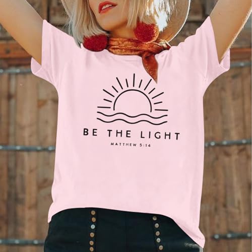 Sulayesh Christian Be The Light Shirts for Women Bible Verse Shirts Jesus Religious Faith Tshirts Inspirational Tees Tops - color: Pink, size: Large
