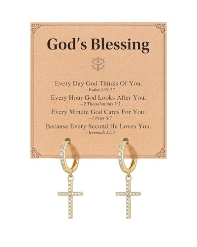 Dangle Cross Earrings for Women Teen Girls Baptism Jewelry Gifts - style: God's Blessing