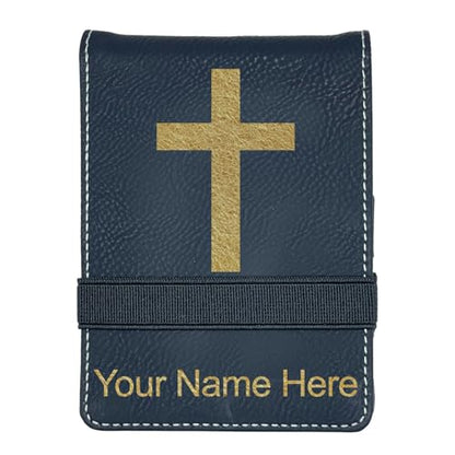 LaserGram Mini Padfolio with Notepad and Pen, Christian Cross, Personalized Engraving Included (Black with Gold) - color: Black With Gold