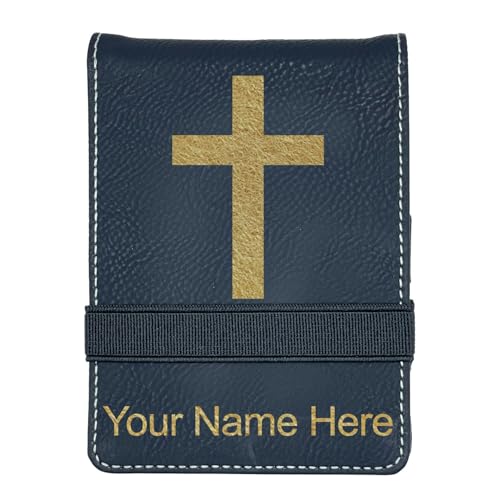 LaserGram Mini Padfolio with Notepad and Pen, Christian Cross, Personalized Engraving Included (Black with Gold) - color: Black With Gold