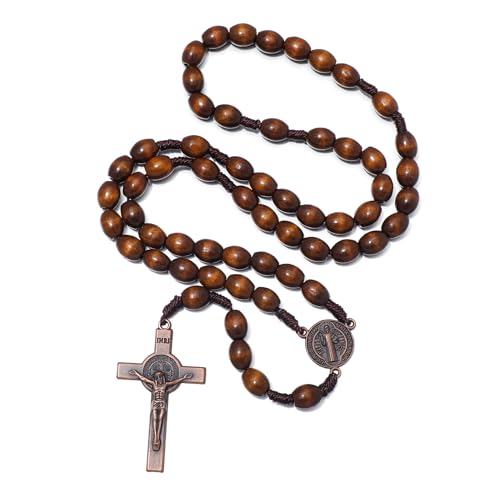 KOMI Handmade Wooden Catholic Rosaries, Rosary Beads Necklace Wood Christian Prayer Beads Catholic Christian Gift - style: Rosary#1