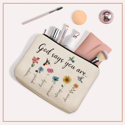 Christian Gifts for Women Girls, God Says You Are Bible Verse Makeup Bags. - style: God