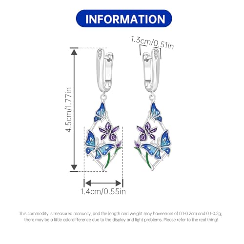 925 Sterling Silver Drop & Dangle Earrings for Women,Butterfly Dragonfly and Bee|Flower and leaf Earrings, Suitable for Sensitive Ears Fashion Jewelry Gift- Hypoallergenic Earrings - color: Butterfly Love Flower Earrings