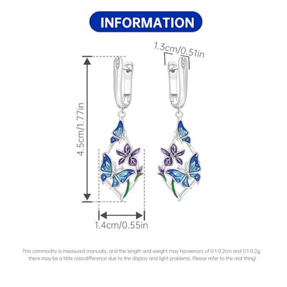 925 Sterling Silver Drop & Dangle Earrings for Women,Butterfly Dragonfly and Bee|Flower and leaf Earrings, Suitable for Sensitive Ears Fashion Jewelry Gift- Hypoallergenic Earrings - color: Butterfly Love Flower Earrings