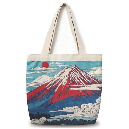 Large Tote Shopping Bag Cotton Canvas-Reusable grocery Bag with Zipper Aesthetic Reusable Shoulder Bag - style: Style-c