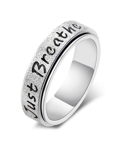 Tanyoyo Fidget Spinner Ring for Women - Just Breathe Stainless Steel Anxiety Relief Rings for Adults, Christian Inspirational Hope Thumb Ring for Stress & Focus, Jewelry Gift for Women Men - color: STEEL