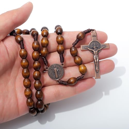 KOMI Handmade Wooden Catholic Rosaries, Rosary Beads Necklace Wood Christian Prayer Beads Catholic Christian Gift - style: Rosary#1