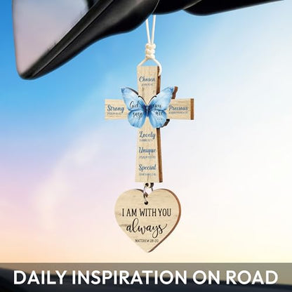 Christian Gifts for Men, Daily Bible Verse Cross for Car Mirror Hanging - color: God Says You Are