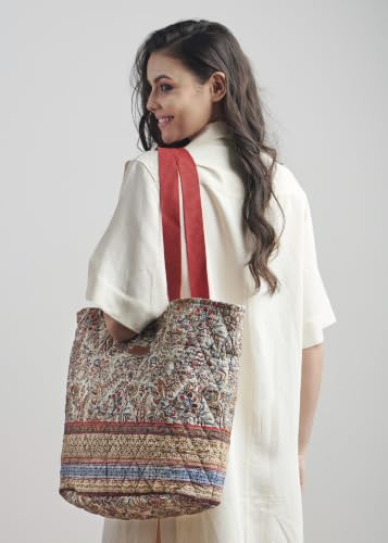 Maison d' Hermine Shopping Bags Cotton Quilted Tote Bag with Zipper Pockets - color: 040 - Jaipur