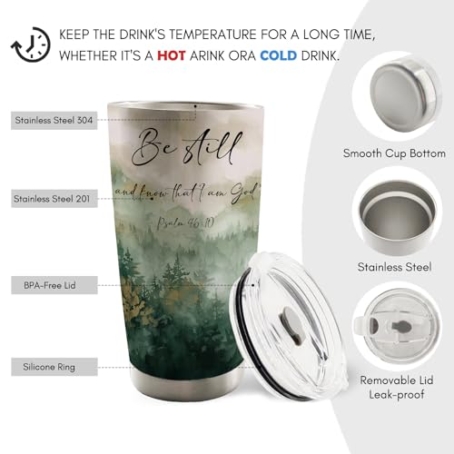 Christian Mountain Forest Landscape 20oz Travel Coffee Mug Tumbler, Christian Gifts for Women Men, Religious Bible Verse Stainless Steel Tumbler with Lid and Straw bestill - color: bestill