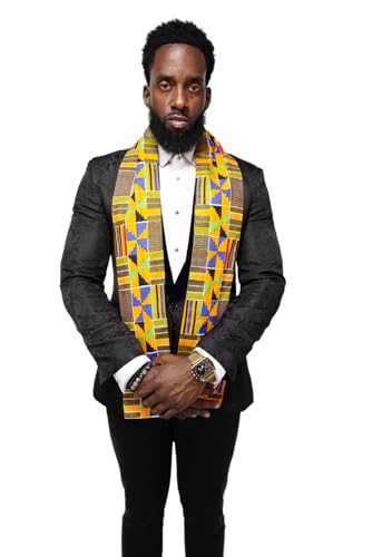 Dupsie's Kente African Print Stole – Made in Africa Black History Month Sash for Church, Choir, School & Cultural Events - color: Blue