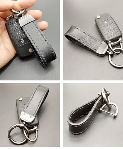 Double-Sided Cowhide Keychain for Car Keys, Vegetable-Tanned - color: Black
