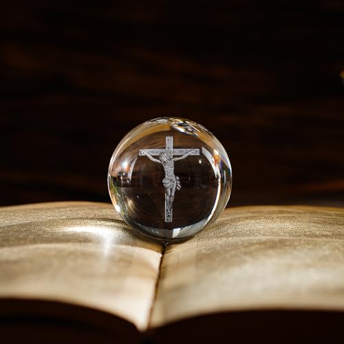 2.3in Jesus Crystal Ball with Stand 3D Cross Gift for Christian Catholic - style: Cross Jesus