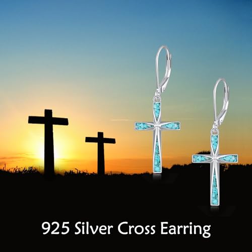 Cross Earrings 925 Sterling Silver Dangle Earring Gifts for Women - style: Origami Turquoise