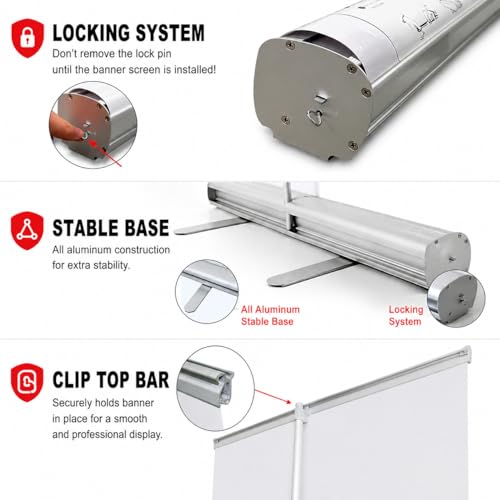 Retractable Banner Stand 33.5" x 80", Aluminum Roll Up Display with Carry Bag, Portable Banner Stand for Trade Shows, Exhibitions, Business Events and Presentations, Stand Only - size: 33 ½" x 80 inch (Stand Only)