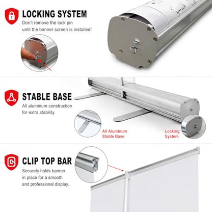 Retractable Banner Stand 33.5" x 80", Aluminum Roll Up Display with Carry Bag, Portable Banner Stand for Trade Shows, Exhibitions, Business Events and Presentations, Stand Only - size: 33 ½" x 80 inch (Stand Only)