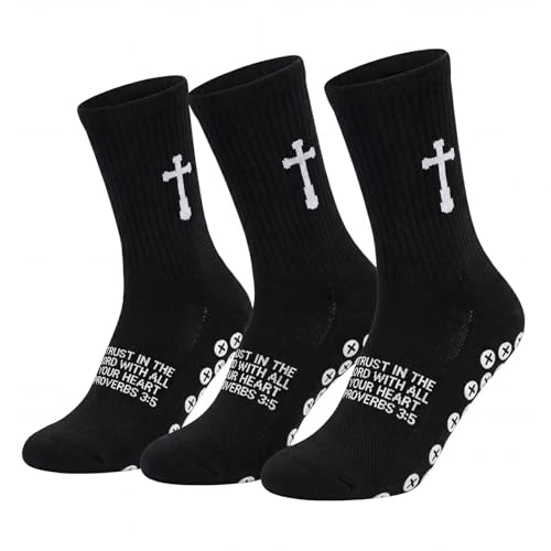 3 Pair Grip Christian Soccer Socks,Easter,Christmas Gift for Men - color: Proverbs 3:5 - Black