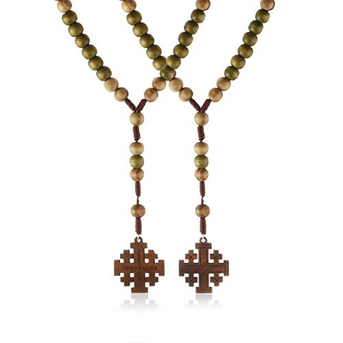 COTTVOTT Wood Rosary Beads Necklace Catholic Saint Benedict Medal Cross Pendant Necklace Prayer Rosary - style: style-2