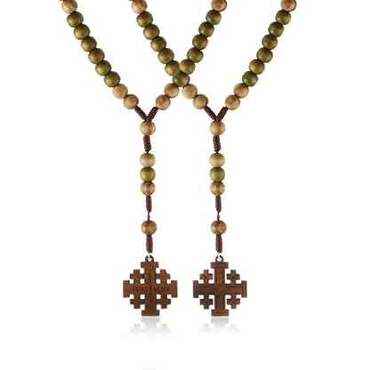 COTTVOTT Wood Rosary Beads Necklace Catholic Saint Benedict Medal Cross Pendant Necklace Prayer Rosary - style: style-2