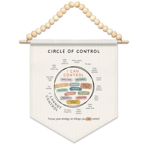 FLVGE Mental Health Wall Art Decor, Circle Of Control Canvas Banner, Boho Wood Beads Inspirational Wall Art Decor Hanging Pennant Flag for Homeschool Counseling Office Classroom Therapy Office,11x14 - color: 05-Mental Health (Kidroom Office Decor)