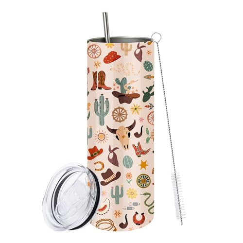 Cowgirl Gifts for Women 20OZ Slim Cowgirl Tumbler with Lid & Straw & Brush - color: Cowgirl