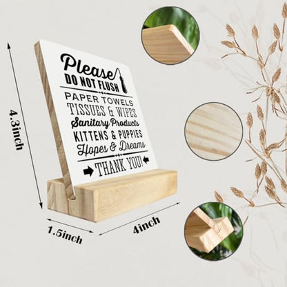 Farmhouse Bathroom Wood Sign - Do Not Flush Plaque With Wooden Stand - Funny Gift for Paper Towels, Kittens and Puppies - Small B1 - color: Please Do Not Flush 03