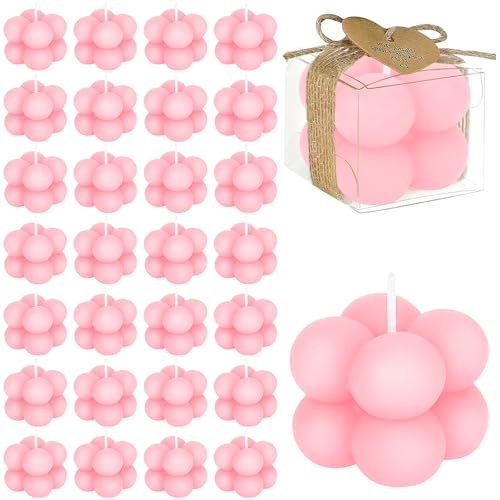 30 Sets Mini Bubble Candles Wedding Favors for Guests, 1.6" Soy Wax Candle - color: Pink