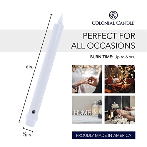 Colonial Candle Unscented Taper Candle, Classic Collection, White, 8 In, Pack of 12 - Up to 6 Hours Burn - color: White, size: 8 In, style: Classic
