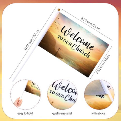 Outus 30 Pcs Jesus Loves You Flags Welcome to Our Church Small Christian - style: Welcome to Our Church