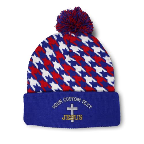 Pom Pom Beanies for Women Christian Cross Jesus Faith Jesus Christ Skull Cap Winter Hats for Men One Size - color: American Stars Personalized Text Here